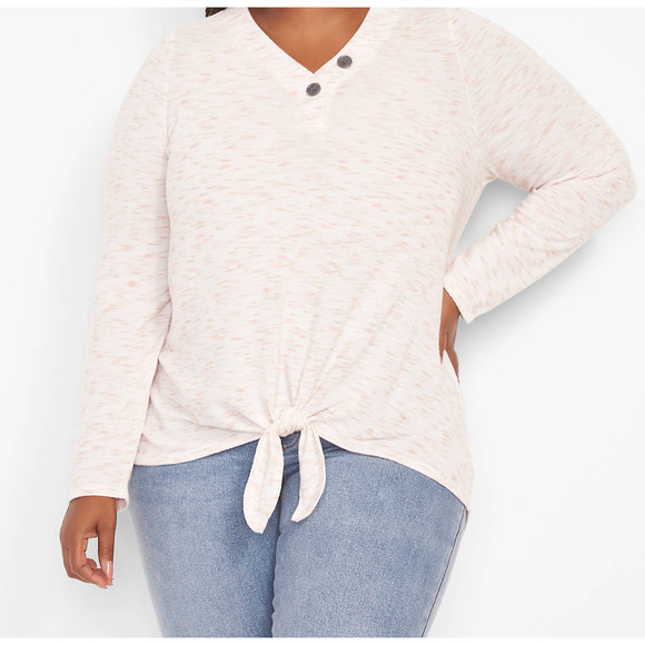 Lane Bryant NWT Women's Long Sleeve Tie-Front Hacci Top w/Button Detail 14/16 - Picture 2 of 9